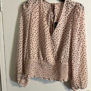 Elegant Polka Dot V-Neck Blouse - Light Pink